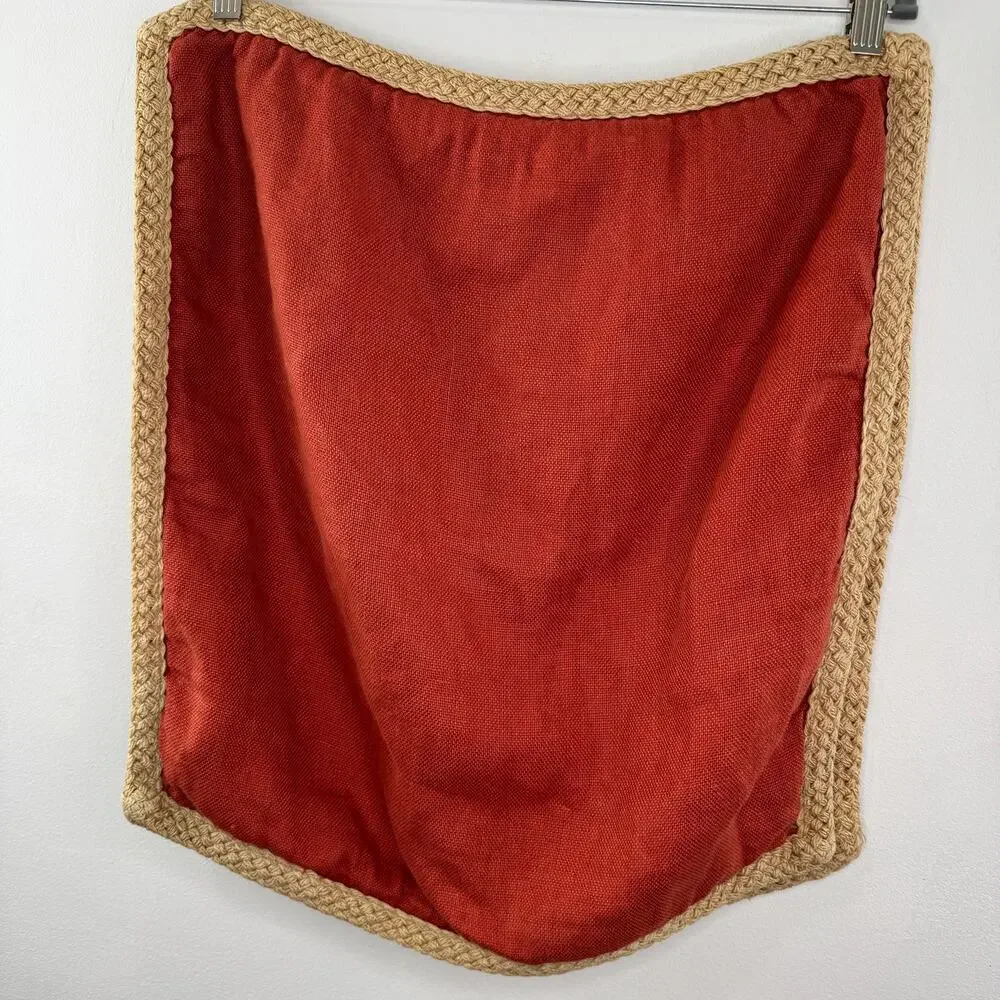 Set of 2 POTTERY BARN Orange Beige Pillow Cases Linen Jute Braided Trim Square